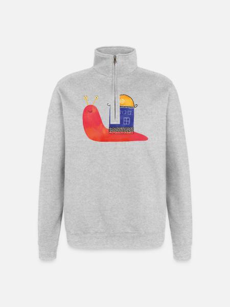 Schnecke mit Haus – Lustiges Design 🐌🏡 - Quarter-Zip-Sweatshirt - Grau meliert