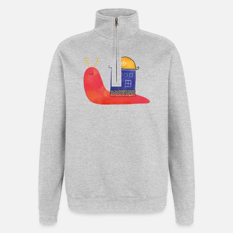 Schnecke mit Haus – Lustiges Design 🐌🏡 - Quarter-Zip-Sweatshirt - Grau meliert