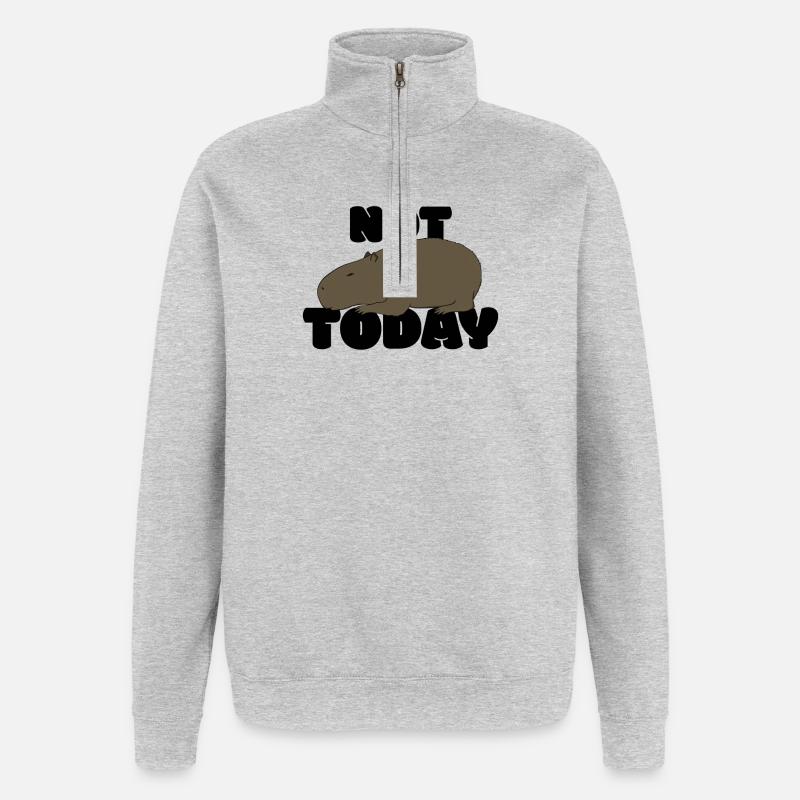 Pas aujourd’hui Capybara - Sweat à zip 1/4 - gris chiné