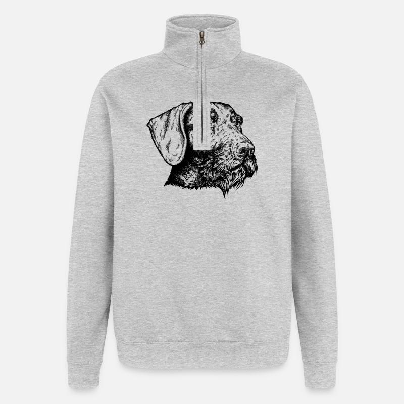 Deutsch Drahthaar Portrait - Quarter-Zip-Sweatshirt - Grau meliert
