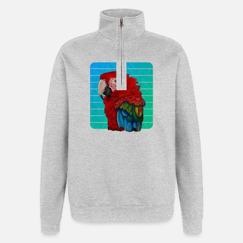 Roter Ara Papagei Gouache Malerei - Quarter-Zip-Sweatshirt - Grau meliert