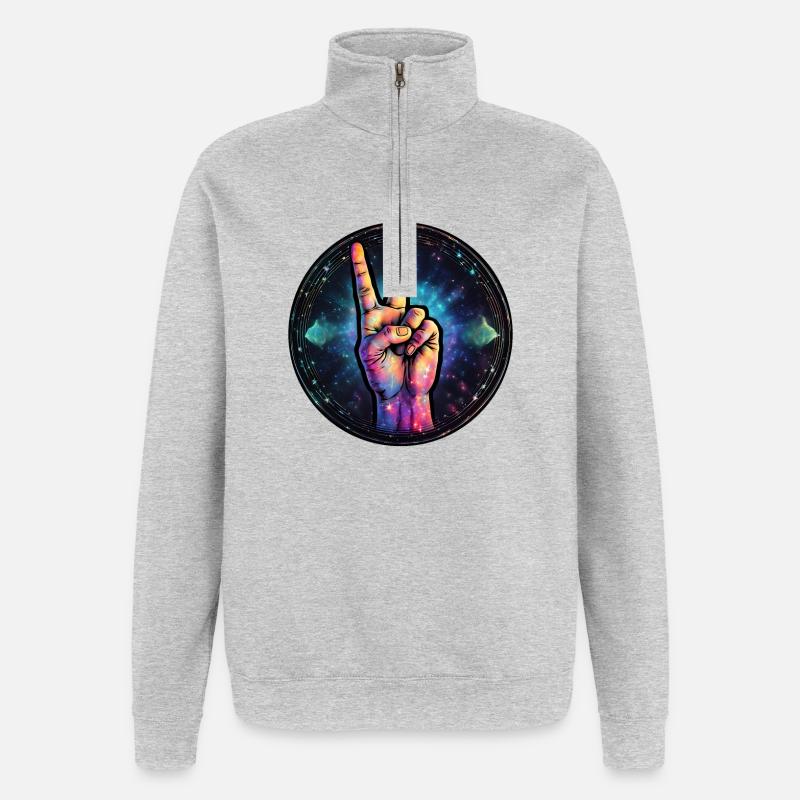 Kosmische Friedensgeste - Quarter-Zip-Sweatshirt - Grau meliert