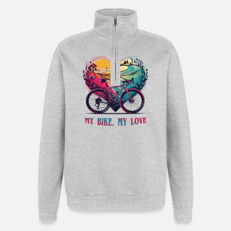 Mon vélo, mon amour. Saint-Valentin 2024 - Sweat à zip 1/4 - gris chiné
