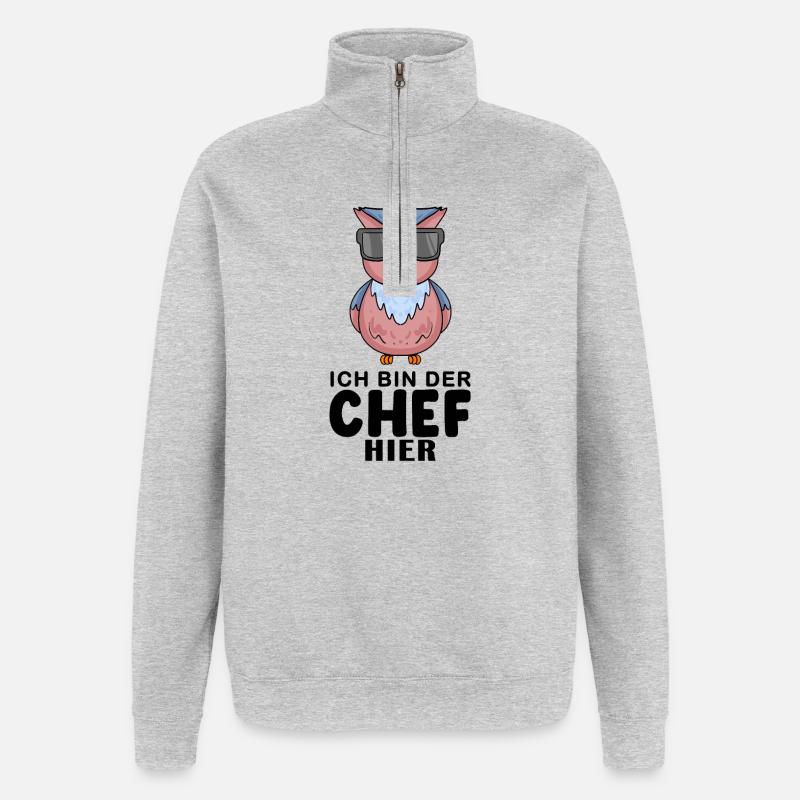 Eule - Quarter-Zip-Sweatshirt - Grau meliert