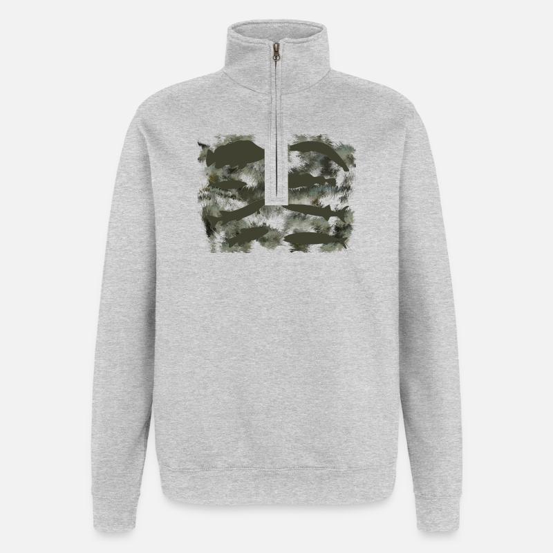 Fische - Quarter-Zip-Sweatshirt - Grau meliert