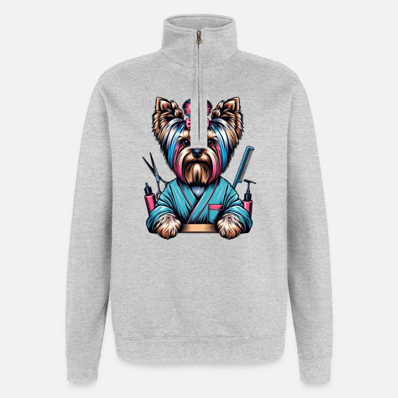 Coiffeur Yorkshire Terrier - Sweat à zip 1/4 - gris chiné