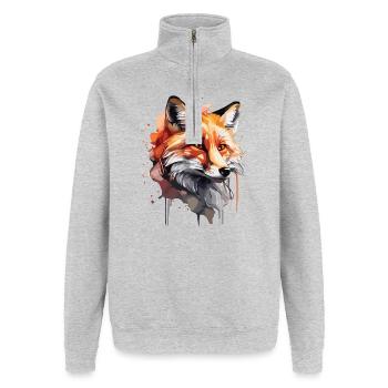 Niedlicher Fuchs - Quarter-Zip-Sweatshirt - Grau meliert - Vorne - AI Model Female 172 light (172cm) & AI Model Male 178 dark (178cm)