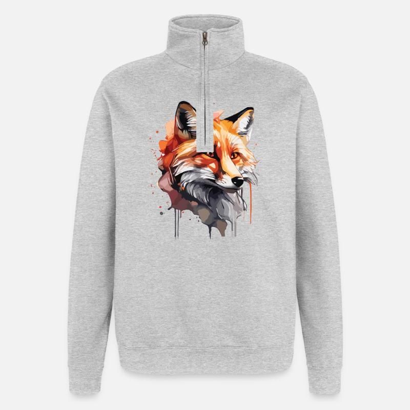 Renard mignon - Sweat à zip 1/4 - gris chiné