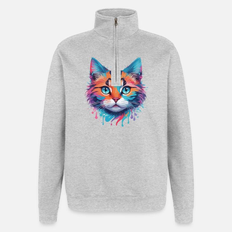 Niedliche Katze - Quarter-Zip-Sweatshirt - Grau meliert