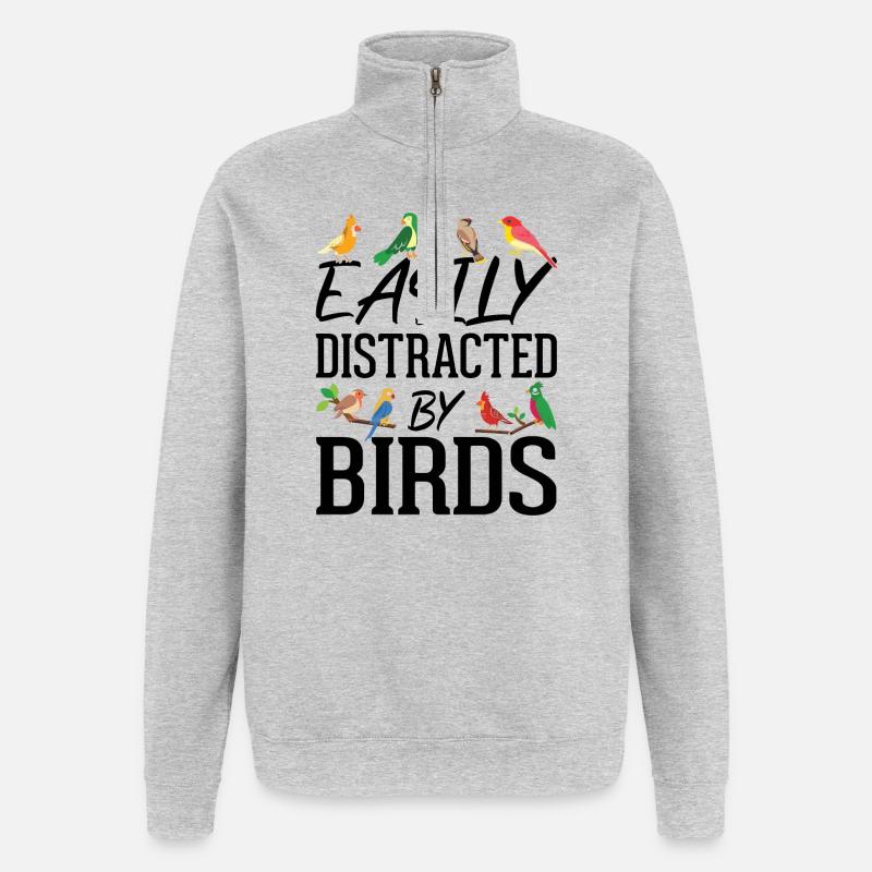 Facilement distrait par les oiseaux - Sweat à zip 1/4 - gris chiné