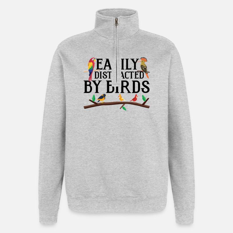 Facilement distrait par les oiseaux - Sweat à zip 1/4 - gris chiné