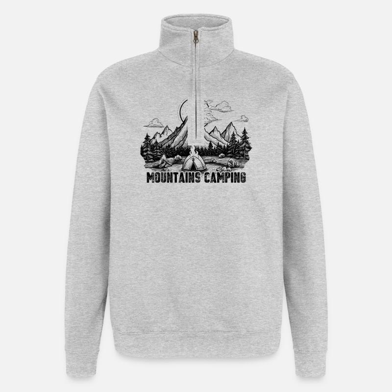 Camping in den Bergen - Quarter-Zip-Sweatshirt - Grau meliert