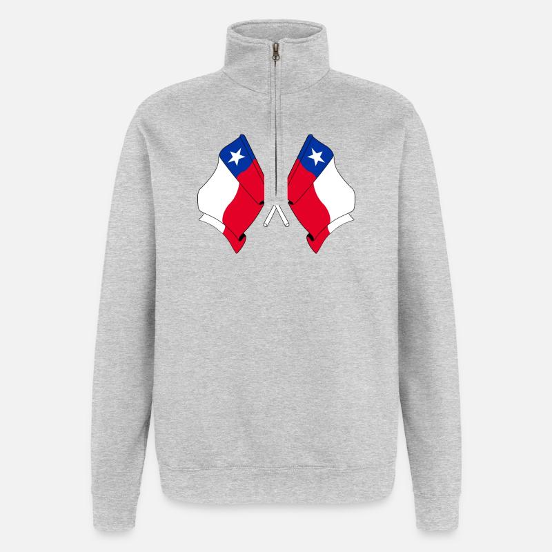 Deux drapeaux croisés du Chili - Sweat à zip 1/4 - gris chiné