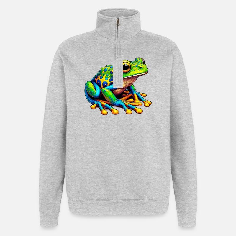 Grenouille - Sweat à zip 1/4 - gris chiné