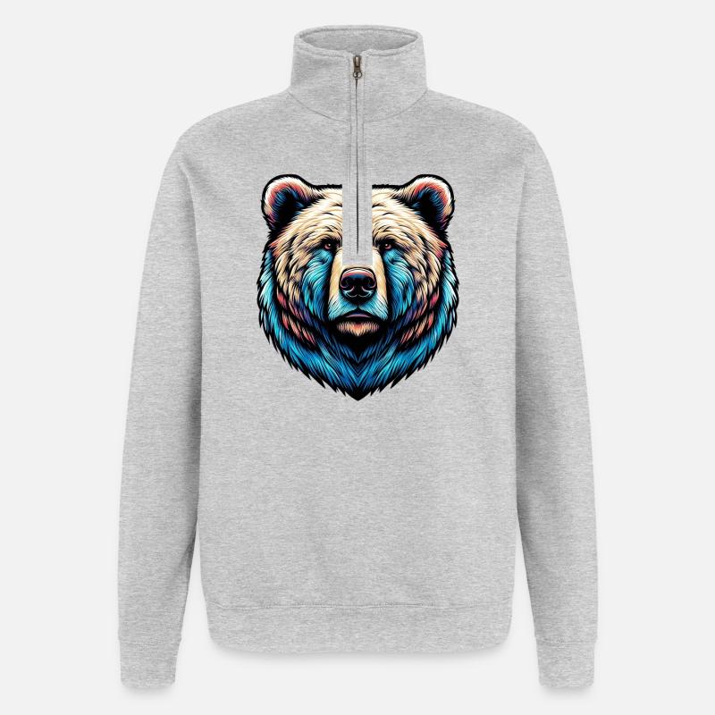 Bär - Quarter-Zip-Sweatshirt - Grau meliert