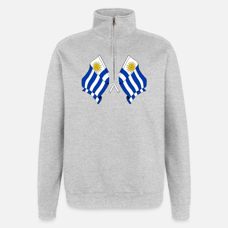 Deux drapeaux croisés de l’Uruguay - Sweat à zip 1/4 - gris chiné