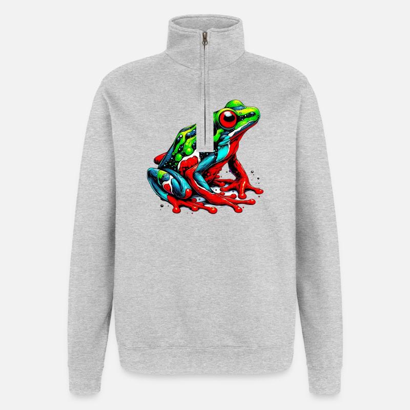 Grenouille - Sweat à zip 1/4 - gris chiné