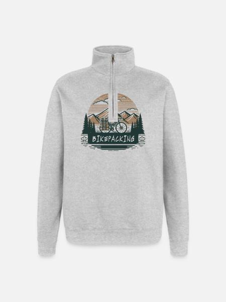 Grus Cykel Mountain Bikepacking Eventyr Design - Sweatshirt med 1/4 lynlås - grå meleret