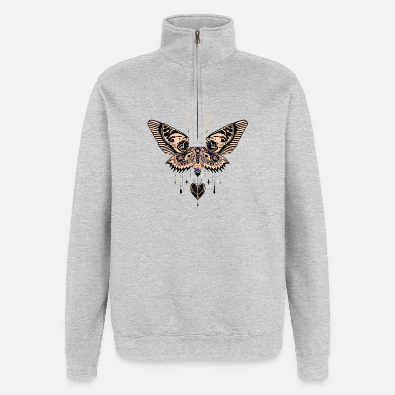 Mystical Moth and Celestial Aura Design - Quarter-Zip Sweatshirt - heather grey