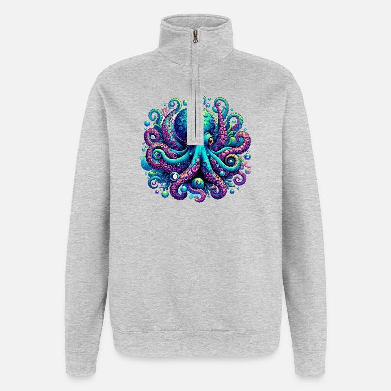 Krake - Quarter-Zip-Sweatshirt - Grau meliert
