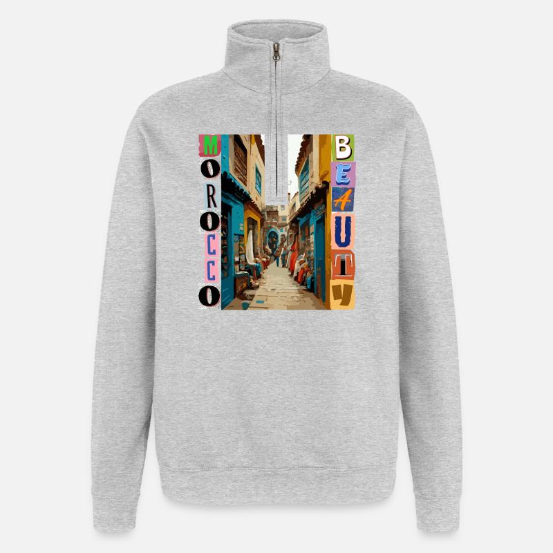 Farbenfrohe Straßenansicht mit Ruinen - Quarter-Zip-Sweatshirt - Grau meliert
