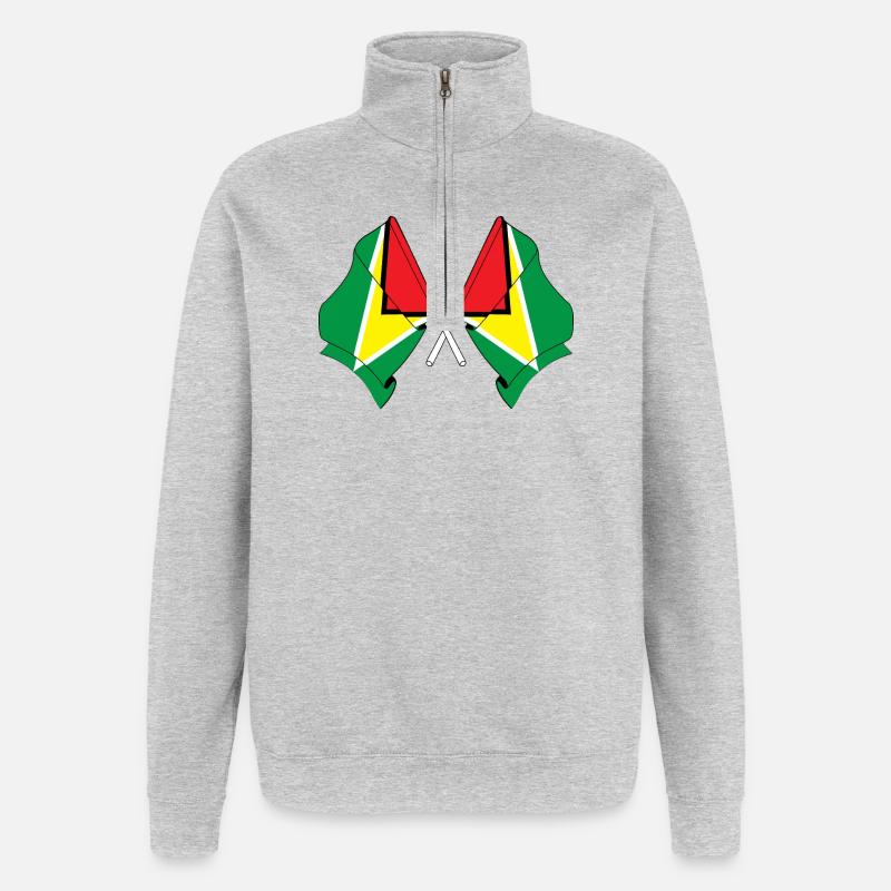 Deux drapeaux croisés de la Guyane - Sweat à zip 1/4 - gris chiné