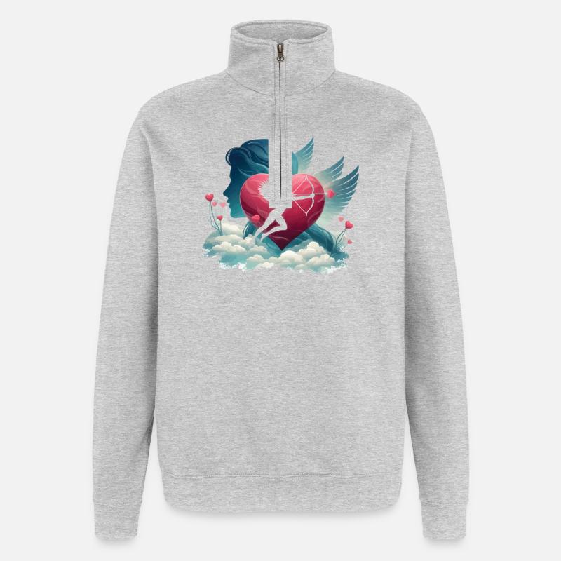 Amor Bogenschütze Herz Kunstwerk - Quarter-Zip-Sweatshirt - Grau meliert