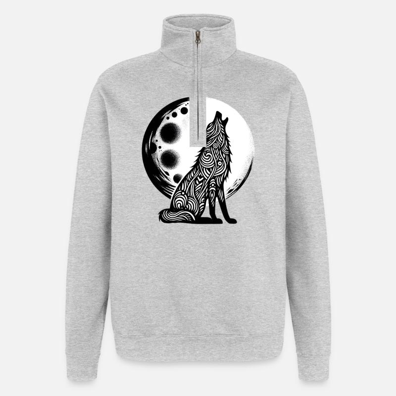 Wolf heult den Mond an - Quarter-Zip-Sweatshirt - Grau meliert