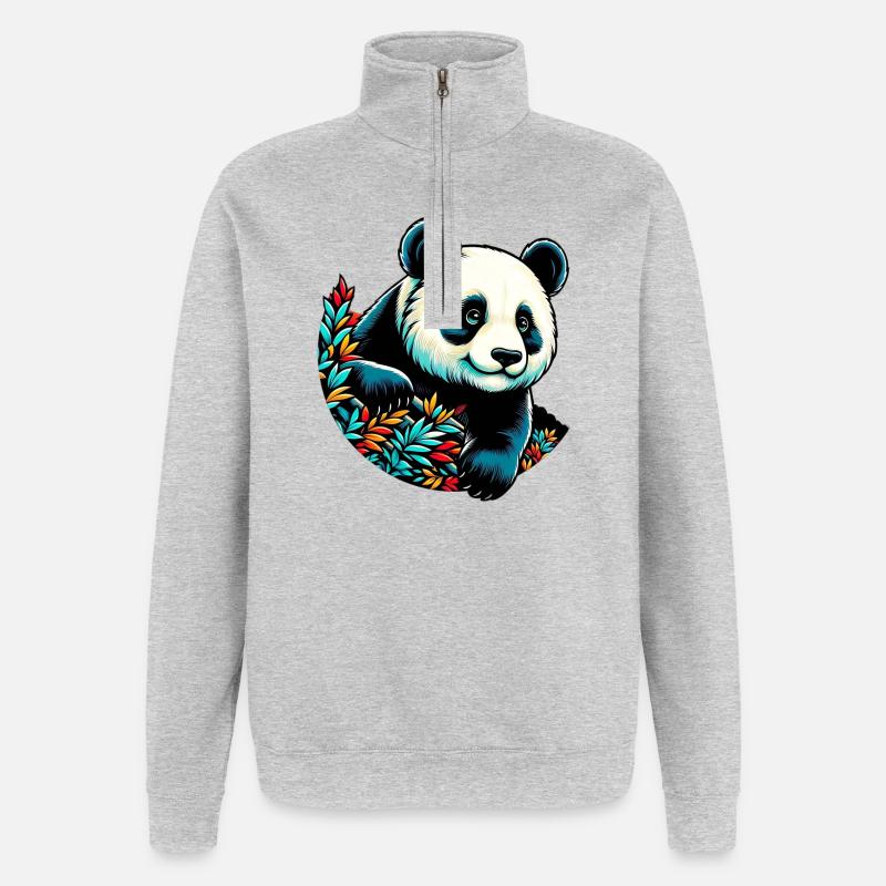 Panda - Sweat à zip 1/4 - gris chiné