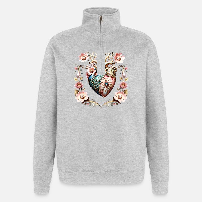 Wunderbares edles Herz. - Quarter-Zip-Sweatshirt - Grau meliert