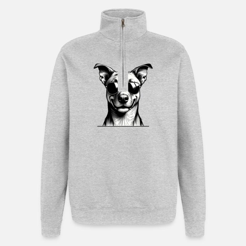 Hund mit Sonnenbrille Linienkunst - Quarter-Zip-Sweatshirt - Grau meliert