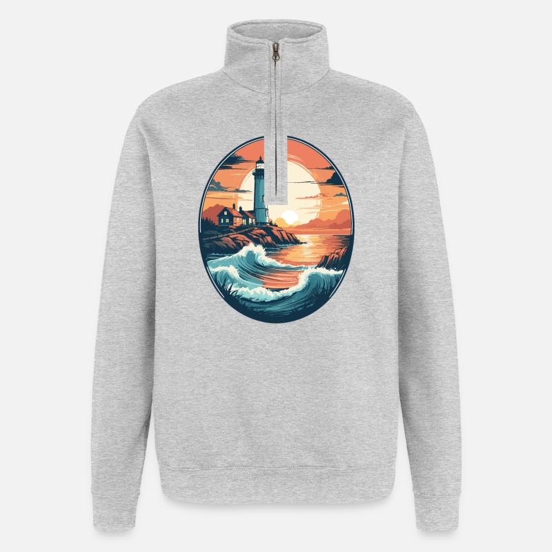 Phare côtier - Sweat à zip 1/4 - gris chiné