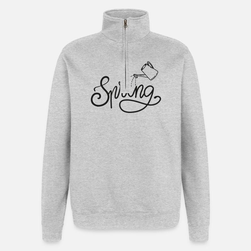 spring frühlingsbeginn garten gießen beet - Quarter-Zip-Sweatshirt - Grau meliert