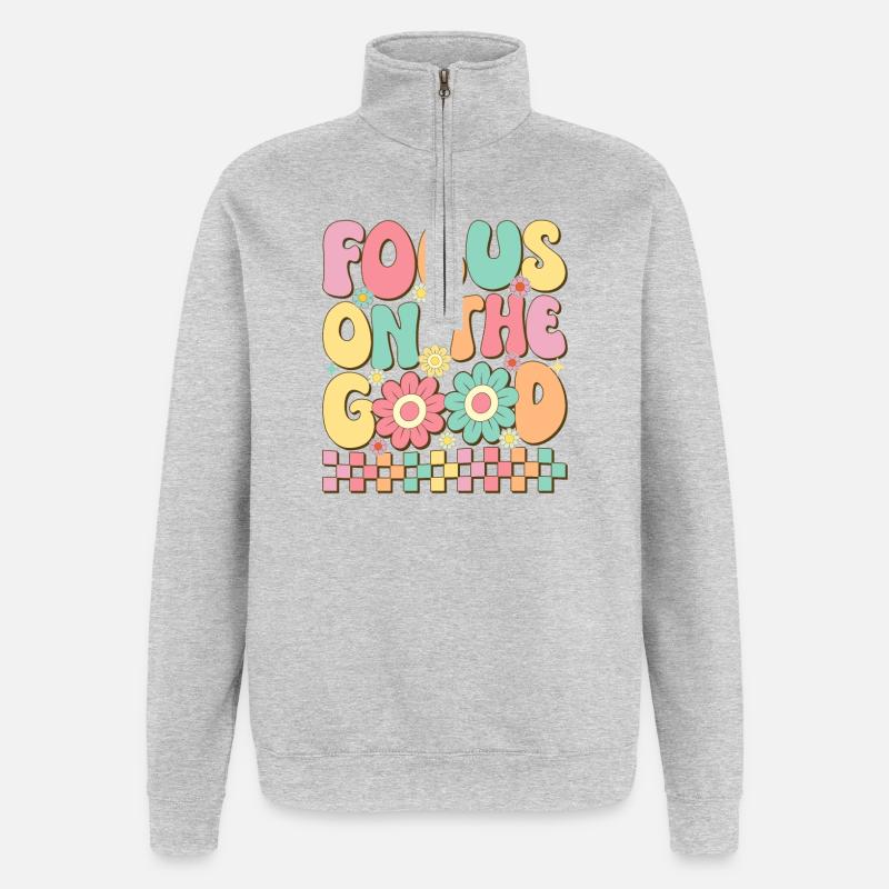 Fokus auf das Gute - Quarter-Zip-Sweatshirt - Grau meliert