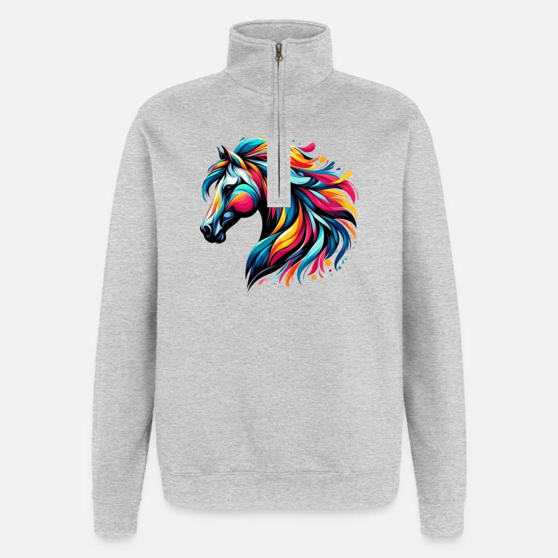 Cheval - Sweat à zip 1/4 - gris chiné