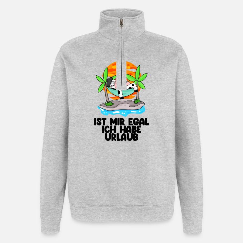 Urlaub Ferien Frei Kuh - Quarter-Zip-Sweatshirt - Grau meliert