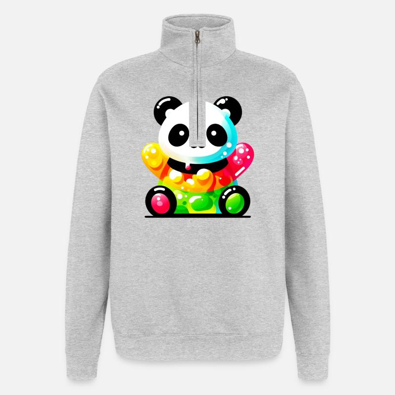 Panda - Sweat à zip 1/4 - gris chiné