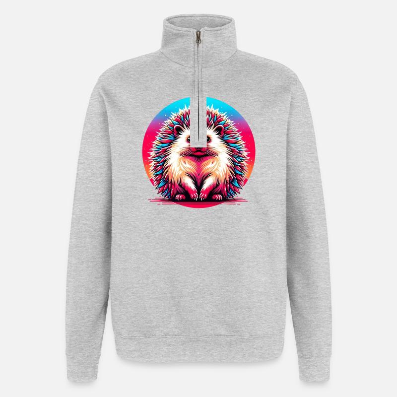 Hérisson - Sweat à zip 1/4 - gris chiné