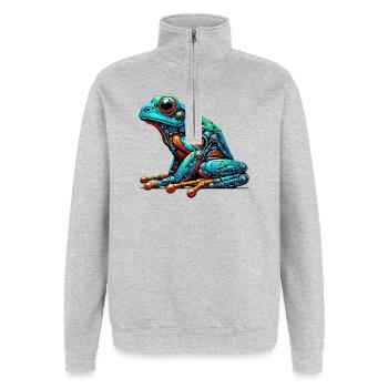 Roboter-Frosch - Quarter-Zip-Sweatshirt - Grau meliert - Vorne - AI Model Female 172 light (172cm) & AI Model Male 178 dark (178cm)