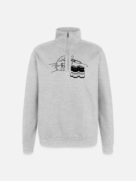 Hand with vaccination syringe and jars - Quarter-Zip Sweatshirt - heather grey