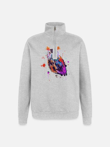 Hibou aquarelle - Sweat à zip 1/4 - gris chiné