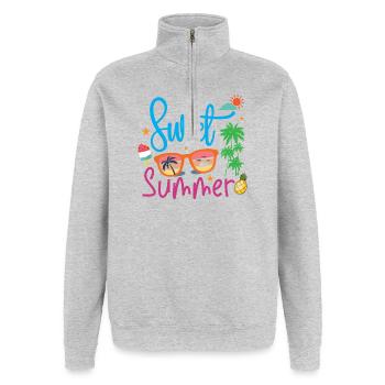 Süßer Sommer - Quarter-Zip-Sweatshirt - Grau meliert - Vorne - AI Model Female 172 light (172cm) & AI Model Male 178 dark (178cm)