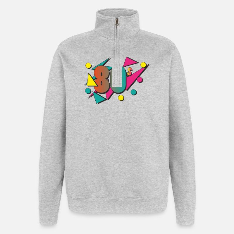 80'erne - Sweatshirt med 1/4 lynlås - grå meleret