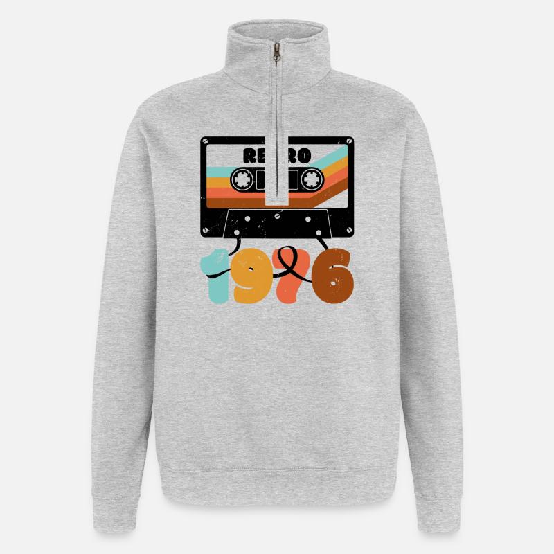 1976 Cassette de musique rétro - Sweat à zip 1/4 - gris chiné