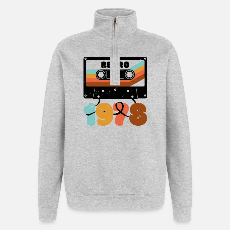 1978 Cassette de musique rétro - Sweat à zip 1/4 - gris chiné