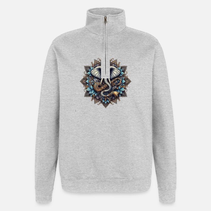 Mandala d’éléphants dans le style steampunk - Sweat à zip 1/4 - gris chiné