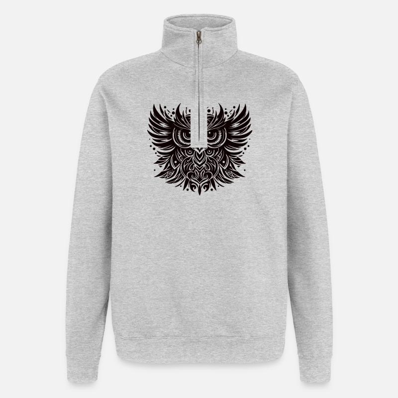 Schwarze Eule - Quarter-Zip-Sweatshirt - Grau meliert