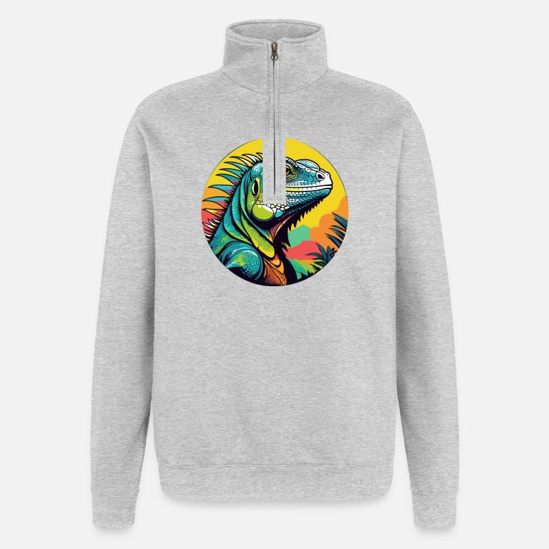 Leguan-Kunst - Quarter-Zip-Sweatshirt - Grau meliert