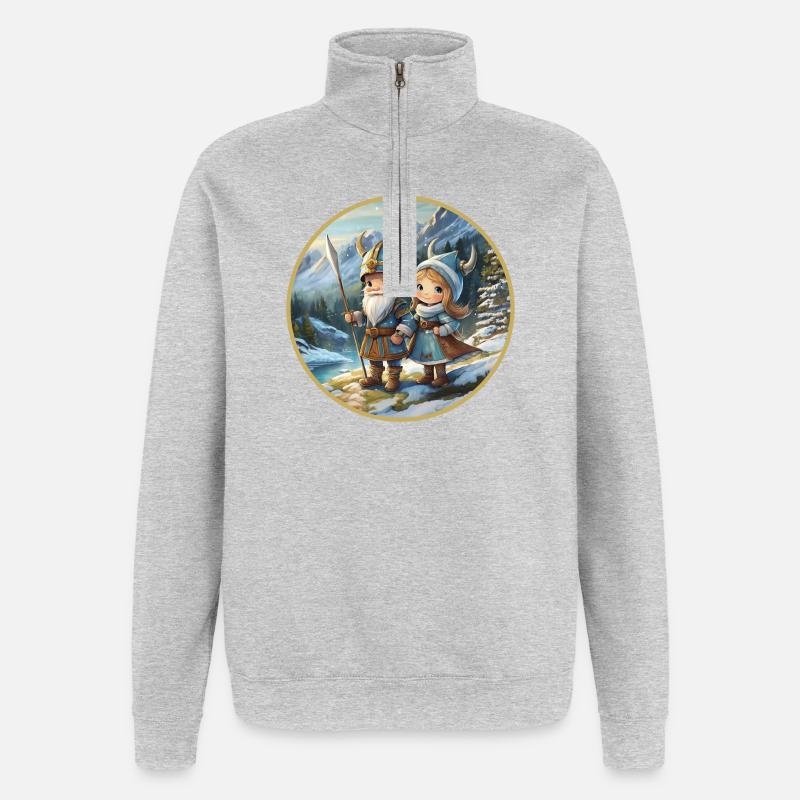 Wikingerjunge und -mädchen - Quarter-Zip-Sweatshirt - Grau meliert
