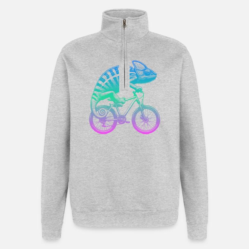Radfahrendes Chamäleon - Quarter-Zip-Sweatshirt - Grau meliert
